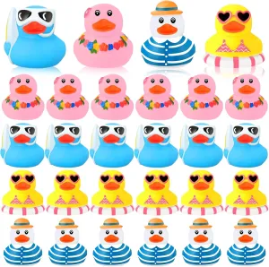 Honoson 36 Pcs Summer Beach Rubber Duckies Mini Rubber Duck Bath Toys Funny Float Bathtub Squeaky Ducky for Summer Pool Water Activity Baby Shower Classroom Birthday Party Favors(Vibrant Colors)