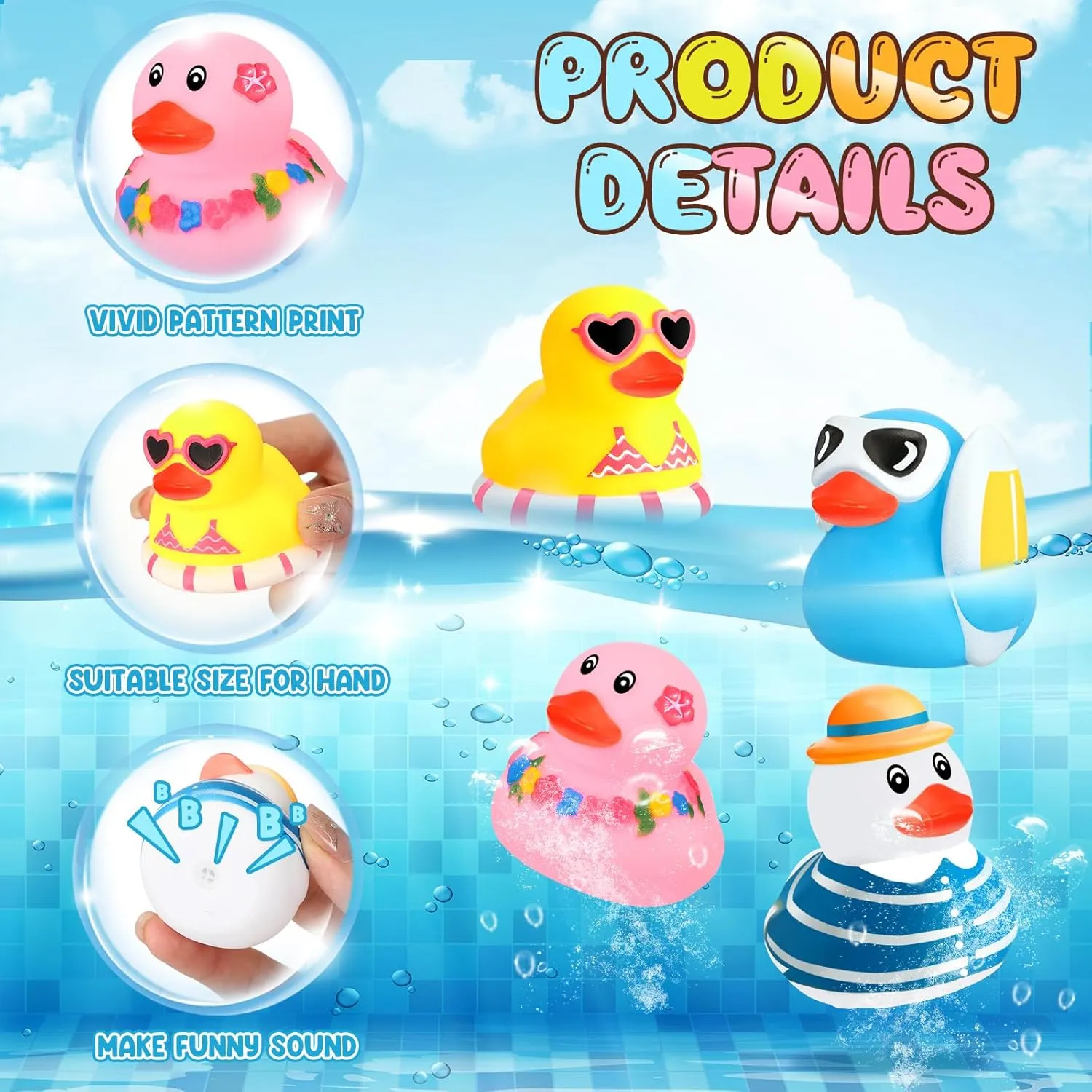 Honoson 36 Pcs Summer Beach Rubber Duckies Mini Rubber Duck Bath Toys Funny Float Bathtub Squeaky Ducky for Summer Pool Water Activity Baby Shower Classroom Birthday Party Favors(Vibrant Colors)