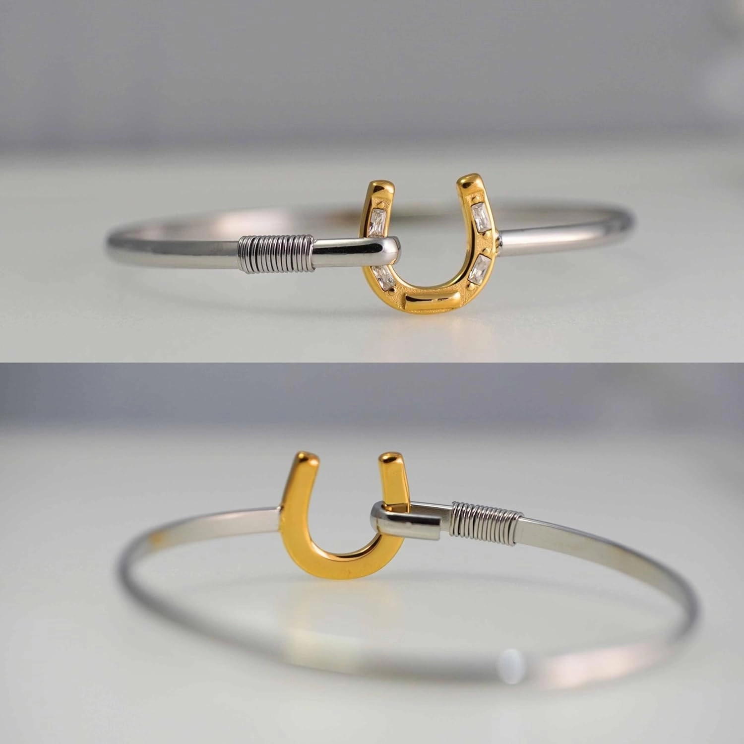 Horse Bit & Horseshoe Bracelets in Silver & Gold – Stackable Stainless Steel Bangles, Minimalist & Elegant Horse Jewelry
