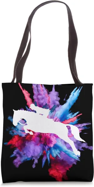 Horseback Riding Color Blast Equestrian Horse Jump Tote Bag