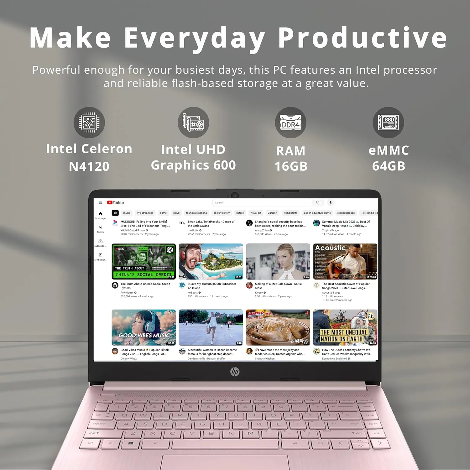 HP Stream 14" HD BrightView Laptop, Intel Celeron N4120 Processor, 16GB RAM, 64GB SSD, Intel UHD Graphics, 720p Webcam, WiFi, HDMI, Win 11 S, Pink (Renewed)