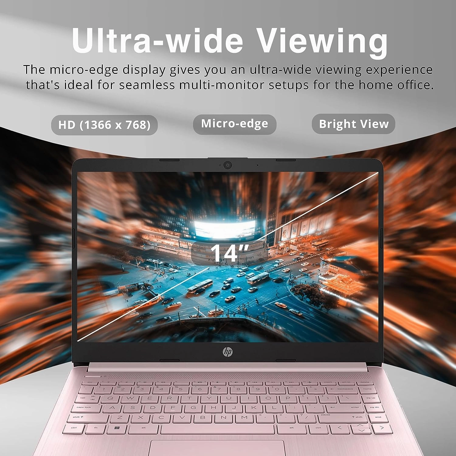 HP Stream 14" HD BrightView Laptop, Intel Celeron N4120, 4GB RAM, 64GB eMMC, Intel UHD Graphics, 720p Webcam, 1 Year Office 365, Pink, Win 11 S, 32GB Hotface USB Card