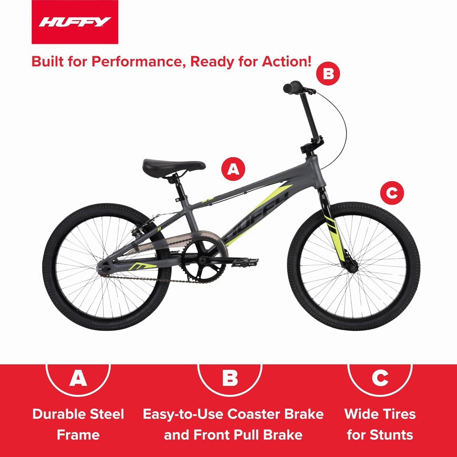 Huffy 20 Inch BMX Bikes for Kids, Multiple Color Options and Designs Available, Ideal for Ages 5  Years Old, Adjustable Seat, BMX Features, Durable, Stunts & Tricks Bicycle