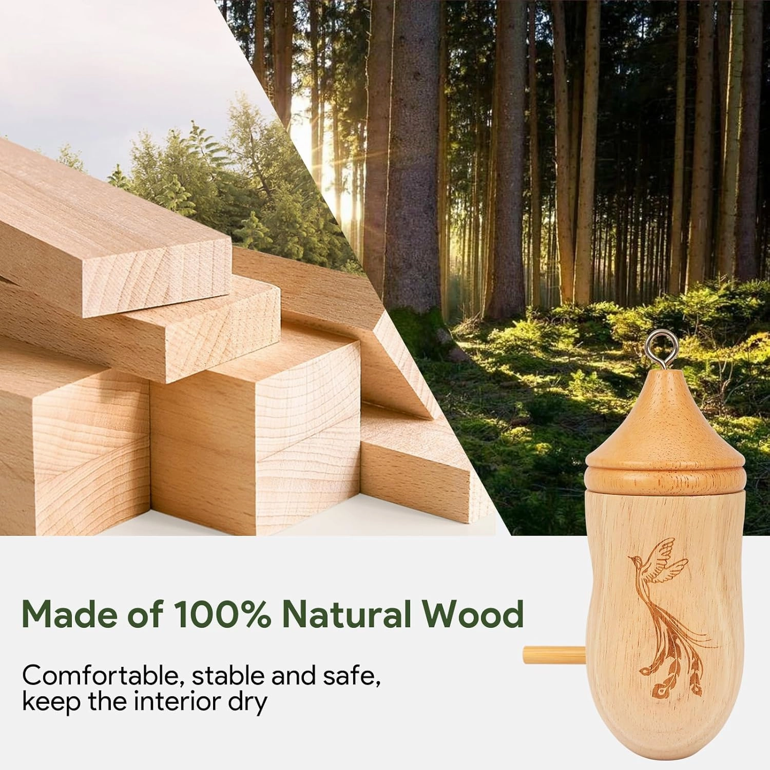Hummingbird House, Small Hummingbird Houses for Outside, Wooden Bird Houses with Bow, String, Cute Gardening Gifts Home Decoration (Style-1, 3 Pack)