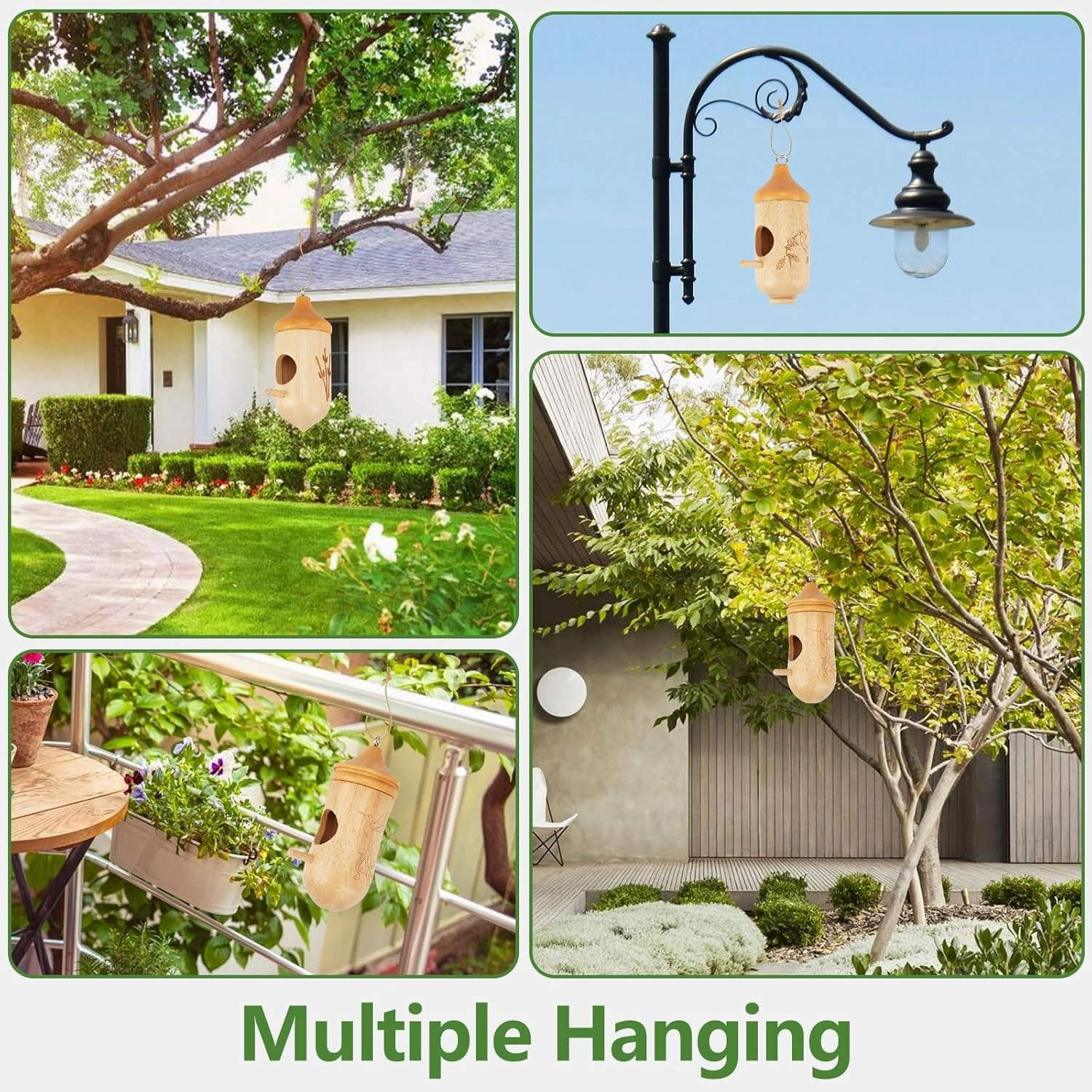 Hummingbird House, Small Hummingbird Houses for Outside, Wooden Bird Houses with Bow, String, Cute Gardening Gifts Home Decoration (Style-1, 3 Pack)