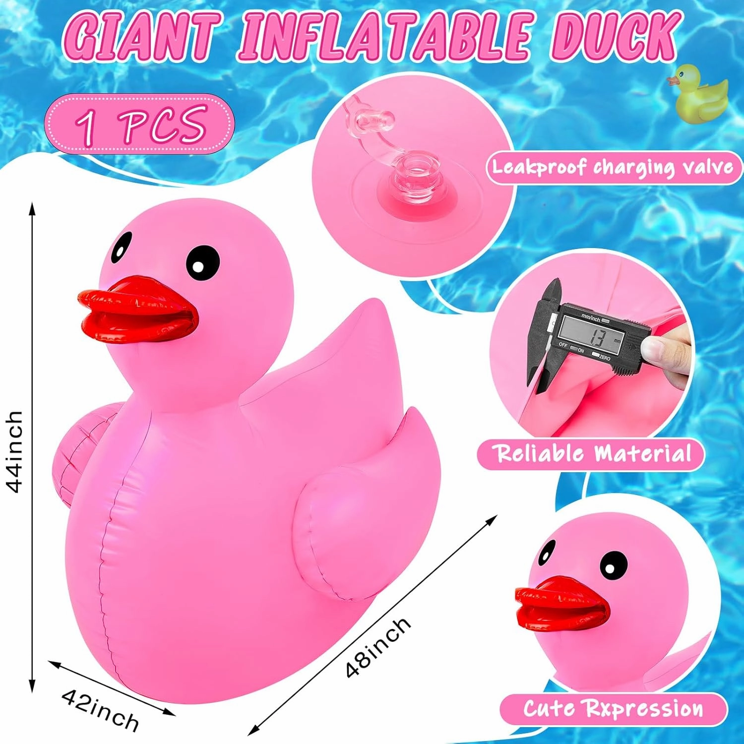Hungdao 1 Pack 4 Feet Giant Inflatable Duck Huge Rubber Duck Large Blow up Pool Float for Summer Beach Swimming Pool Carnival Birthday Party Parade Decoration (Pink)