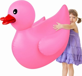Hungdao 1 Pack 4 Feet Giant Inflatable Duck Huge Rubber Duck Large Blow up Pool Float for Summer Beach Swimming Pool Carnival Birthday Party Parade Decoration (Pink)