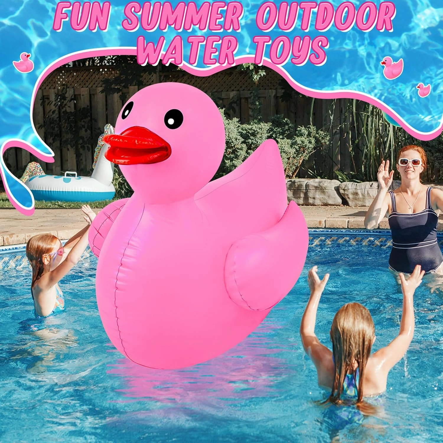 Hungdao 1 Pack 4 Feet Giant Inflatable Duck Huge Rubber Duck Large Blow up Pool Float for Summer Beach Swimming Pool Carnival Birthday Party Parade Decoration (Pink)