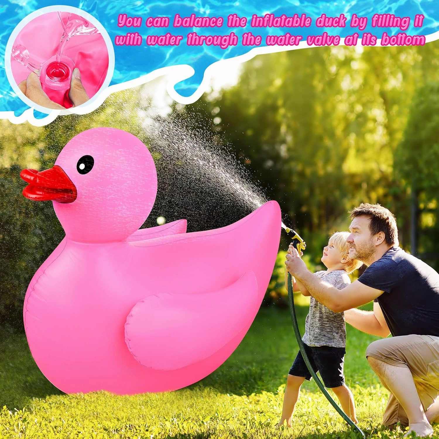 Hungdao 1 Pack 4 Feet Giant Inflatable Duck Huge Rubber Duck Large Blow up Pool Float for Summer Beach Swimming Pool Carnival Birthday Party Parade Decoration (Pink)