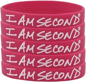 I Am Second 5-Pack Classic Adult Pink Silicone Wristbands