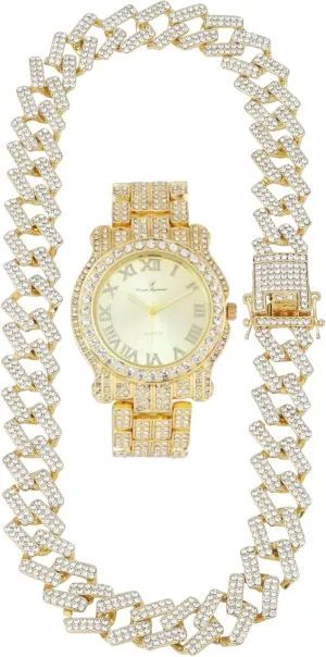 Ice on Blast! Bling'ed Out Hip Hop Rolly Looks w/Ice on Watch & Jewelry -Your Choice of Matching Zig Zag Bling'ed Out Necklace Set or Necklace & Bracelet Set - ZZ Sets
