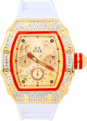 ICE STAR Men's 45mm Iced Out Tonneau Shape Watch, Silicone Band