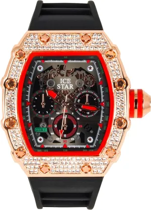 ICE STAR Men's 45mm Iced Out Tonneau Shape Watch, Silicone Band