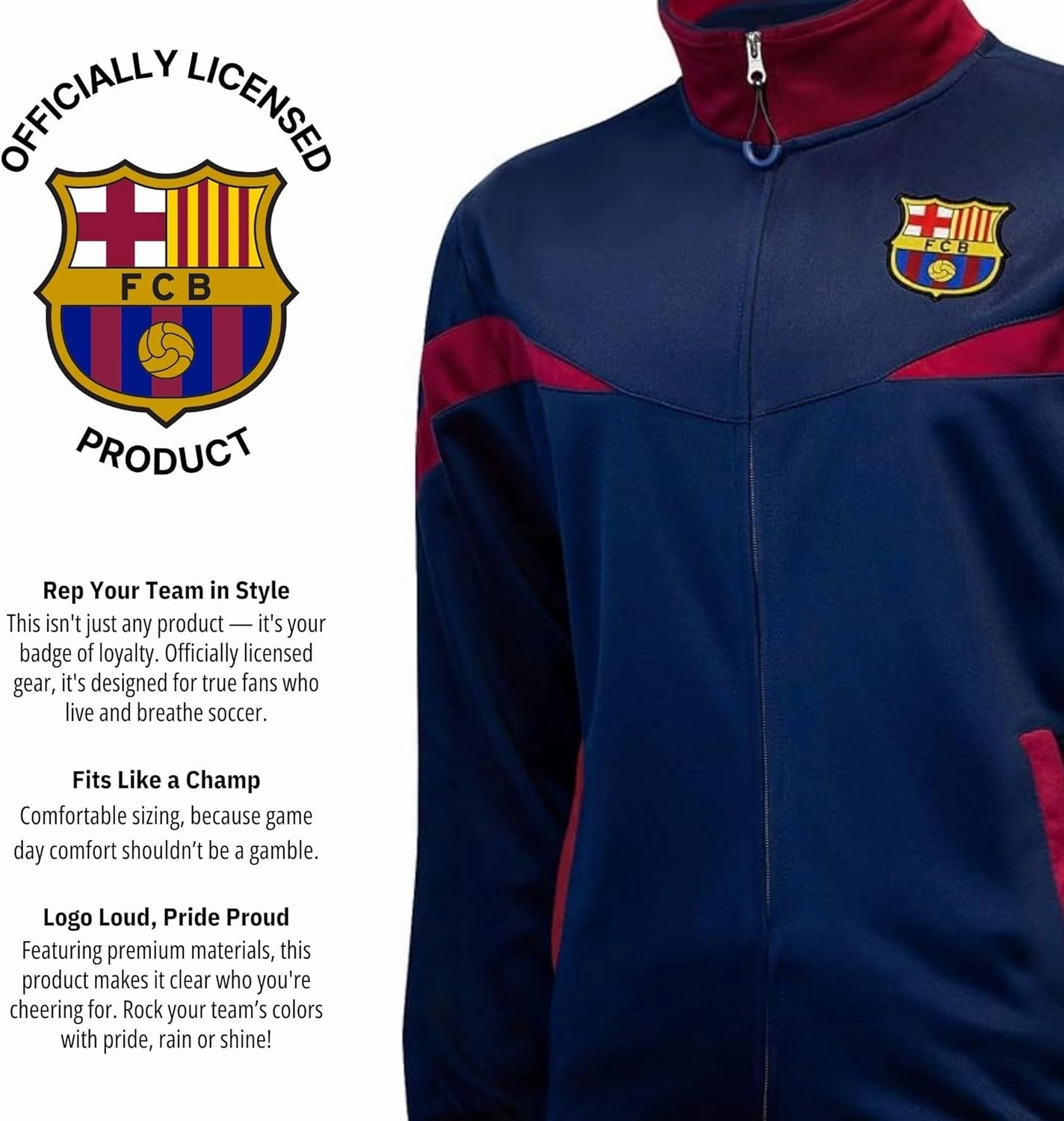 Icon Sports Officially Licensed FC Barcelona Adult Soccer Zip-Up Warm Up Track Jacket