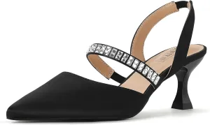 IDIFU IN3 Rhinestone Kitten Heels Closed Pointed Toe Low Strappy Dress Shoes for Women Bride Wedding Bridal Prom Heels Cute Trendy Dressy Short Slingback Pumps