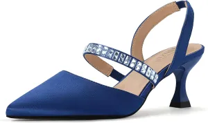 IDIFU IN3 Rhinestone Kitten Heels Closed Pointed Toe Low Strappy Dress Shoes for Women Bride Wedding Bridal Prom Heels Cute Trendy Dressy Short Slingback Pumps