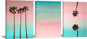 iKNOW FOTO 3 Piece Framed Canvas Wall Art - Palm Tree on Pink Beach Picture Giclee Prints, 12x16'' Each, Home Artwork Decoration for Living Room, Bedroom, Ready to Hang