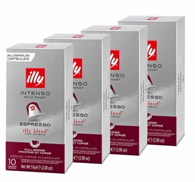 illy Aluminum Espresso Capsules - Compatible with Nespresso Machines - Intenso Bold Roast Coffee - Full of Flavor - Notes of Cocoa and Dried Fruit - Single Serve Capsules - 10 Count (Pack of 4)