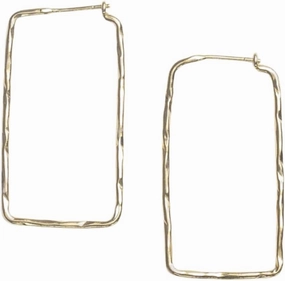 INK ALLOY Large Rectangle Hoop Earrings for Women, Athena Thin Brass Metal Elegant Boho Hoops, Hypoallergenic Handmade Jewelry for the Modern Bohemian, 1.6-Inch L (Gold)