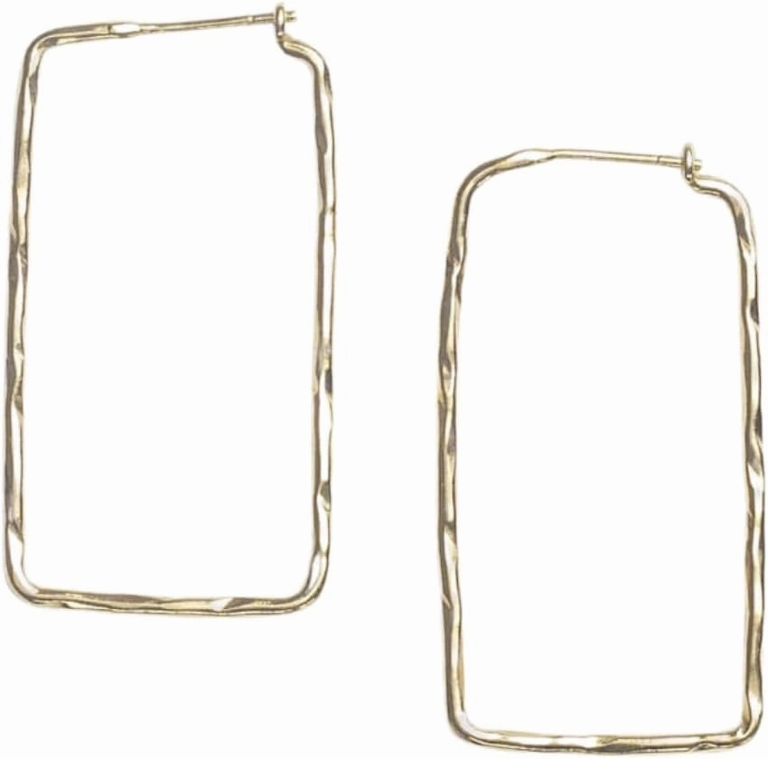 INK ALLOY Large Rectangle Hoop Earrings for Women, Athena Thin Brass Metal Elegant Boho Hoops, Hypoallergenic Handmade Jewelry for the Modern Bohemian, 1.6-Inch L (Gold)