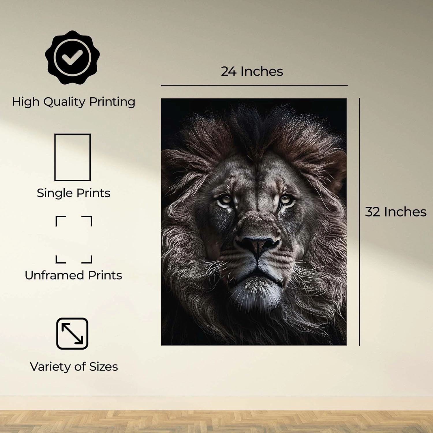 InkFlow Lion Poster - Bold Wall Décor for Home, Studio, or Office, Perfect for Animal Lovers and Creative Spaces - 24x32 Unframed Canvas Wall Art