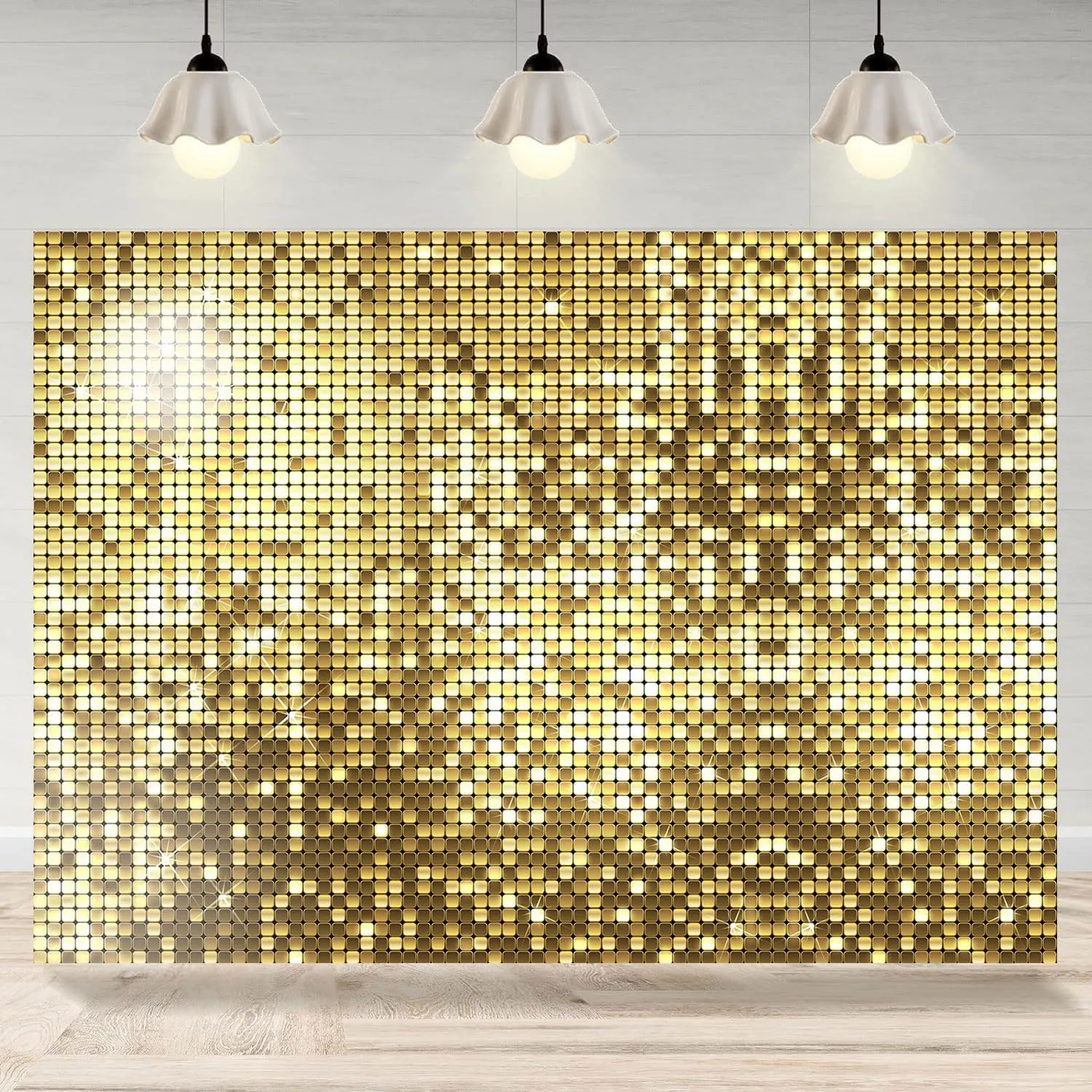 InMemory Gold Neon Flash Square Backdrop Shimmer Wall Shining Sequins Girls Women Birthday Disco Prom Party Decorations Banner Photobooth Studio Props Photography Background 7x5ft