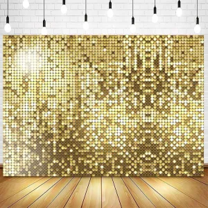 InMemory Gold Neon Flash Square Backdrop Shimmer Wall Shining Sequins Girls Women Birthday Disco Prom Party Decorations Banner Photobooth Studio Props Photography Background 7x5ft