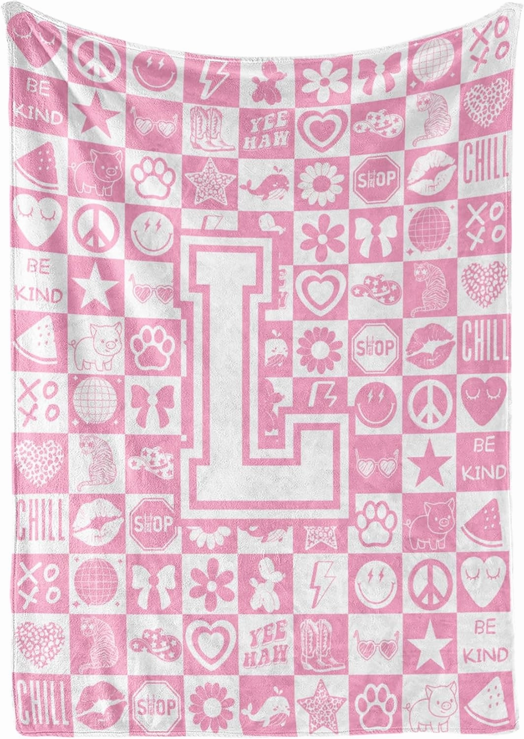 InnoBeta Preppy Throw Blanket, Personalized Initial Throw Blanket, Cute Throw, Cosmetic Bedding Stuff, Birthday Gift for Daughter, Preppy Things for Girls, L