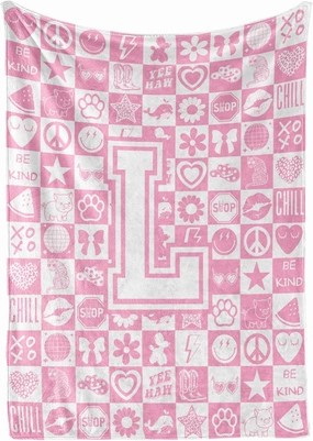 InnoBeta Preppy Throw Blanket, Personalized Initial Throw Blanket, Cute Throw, Cosmetic Bedding Stuff, Birthday Gift for Daughter, Preppy Things for Girls, L