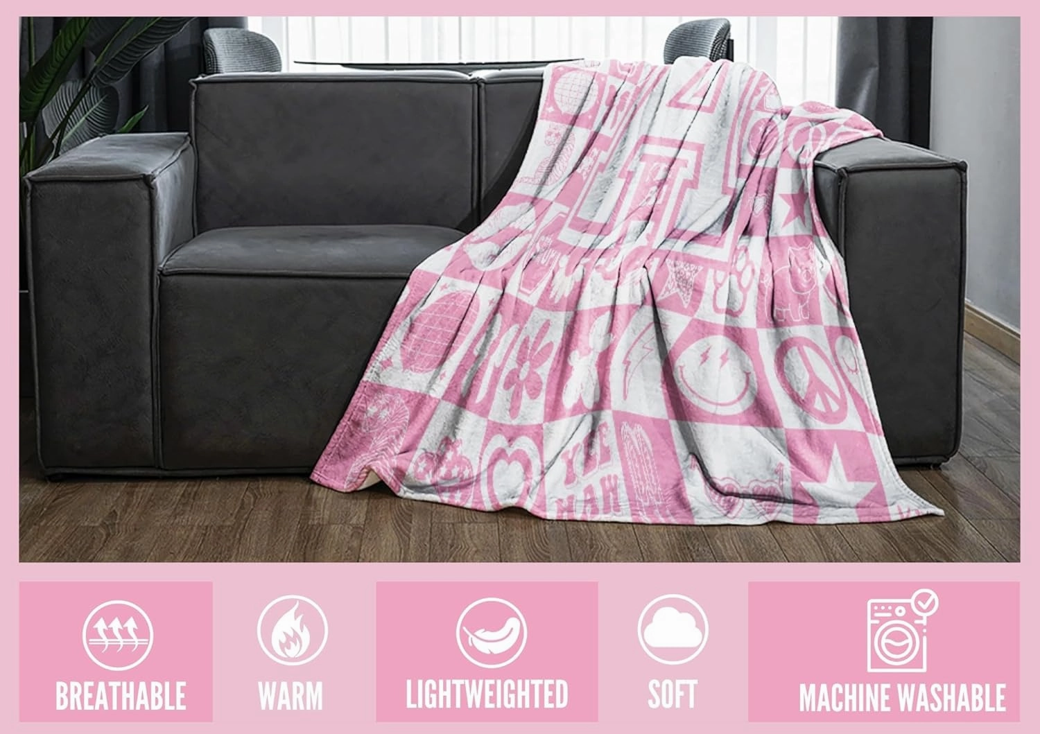 InnoBeta Preppy Throw Blanket, Personalized Initial Throw Blanket, Cute Throw, Cosmetic Bedding Stuff, Birthday Gift for Daughter, Preppy Things for Girls, L