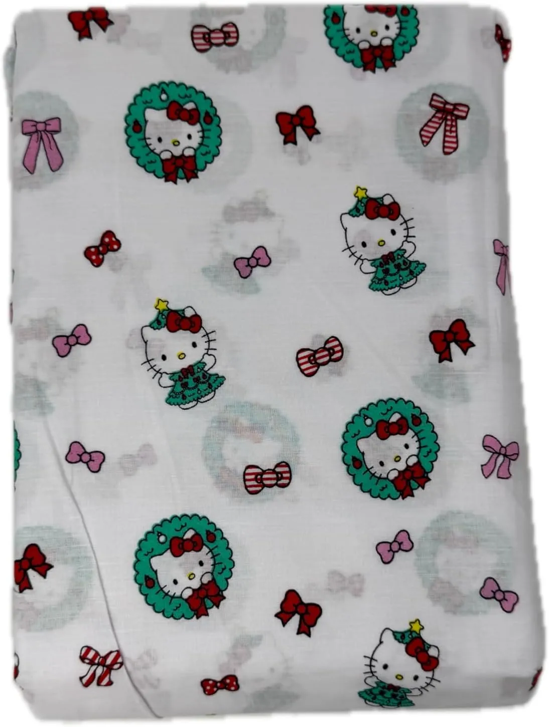 Jay Franco & Sons, Inc. Hello Kitty Christmas Cotton Sheet Set (White - Christmas Tree Dress, Wreaths, Bows - Queen)