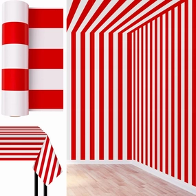 Jecery 54 Inch x 100 ft Tablecloth Roll Red and White Striped Tablecloth Red Brick Wall Backdrop Carnival Circus Decorations Wizard Photography Supplies for Photo Booth Props