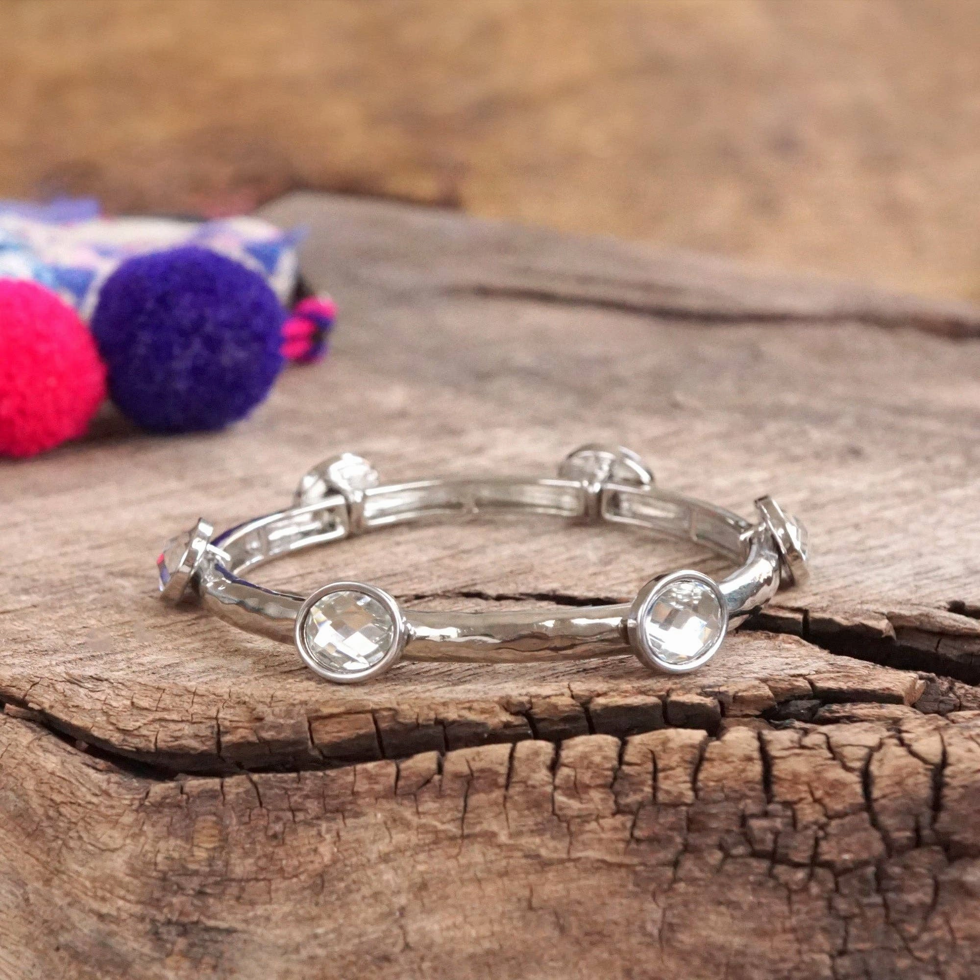 Jeweled Golden Bangle with Faceted Glass Oval Colorful Jewels