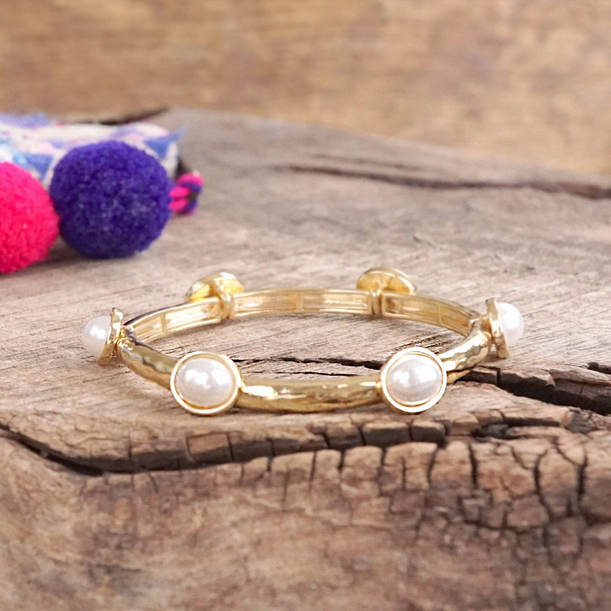 Jeweled Golden Bangle with Faceted Glass Oval Colorful Jewels