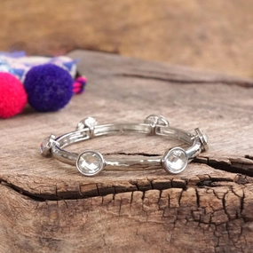 Jeweled Golden Bangle with Faceted Glass Oval Colorful Jewels