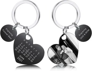 JewelOra Custom Calendar Photo Keychain Personalized Keychain with Picture Engraved Text Keyring for Men Women(Black)
