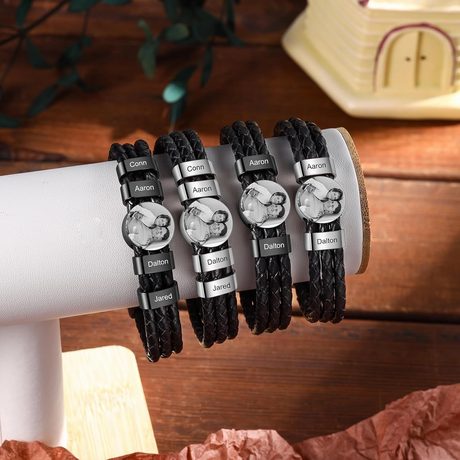 JewelOra Gifts for Men Personalized Photo Bracelet for Men Custom Name Link Bracelet for Dad Stainless Steel Men's Bracelet Jewelry Gift for Father's Day