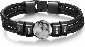 JewelOra Gifts for Men Personalized Photo Bracelet for Men Custom Name Link Bracelet for Dad Stainless Steel Men's Bracelet Jewelry Gift for Father's Day