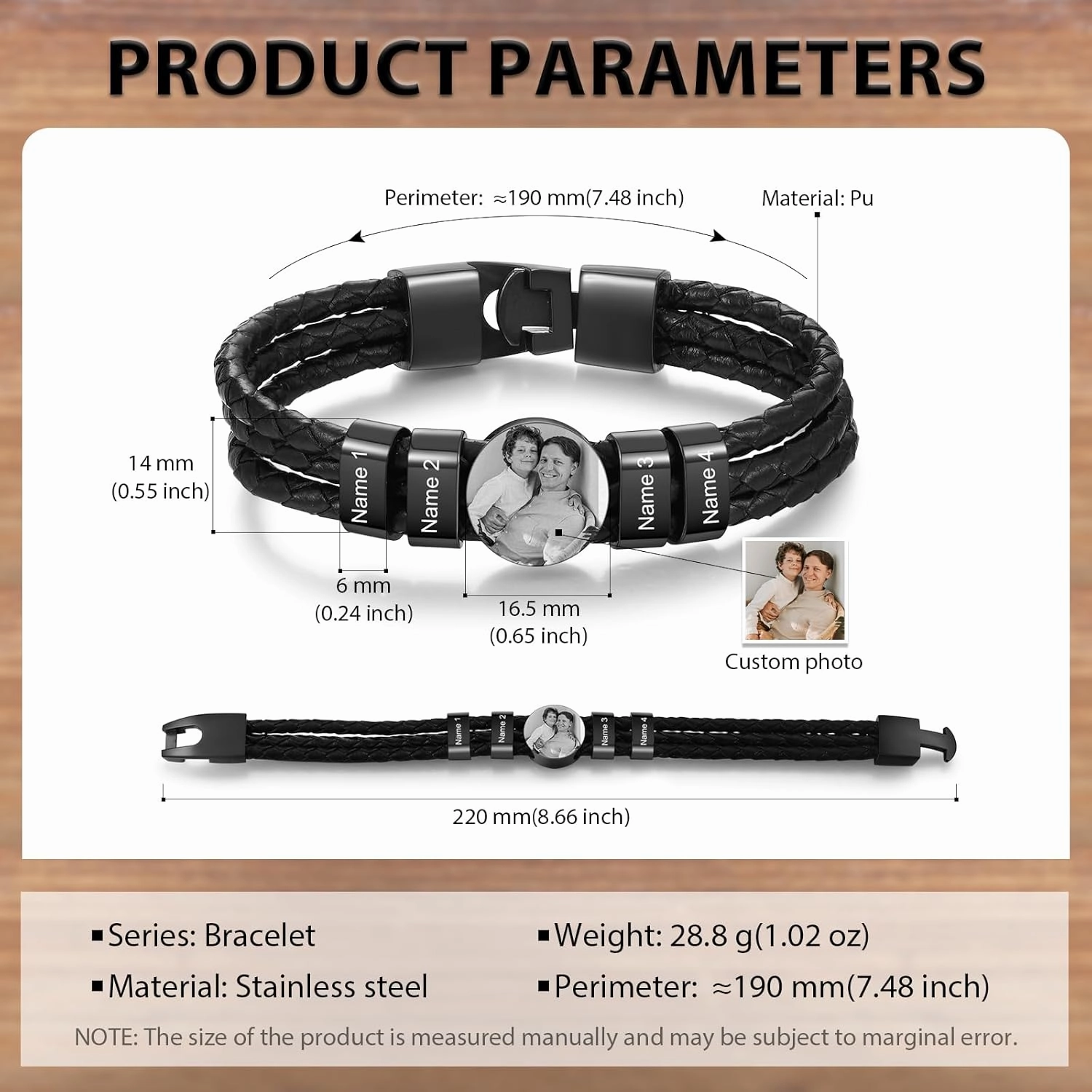 JewelOra Gifts for Men Personalized Photo Bracelet for Men Custom Name Link Bracelet for Dad Stainless Steel Men's Bracelet Jewelry Gift for Father's Day
