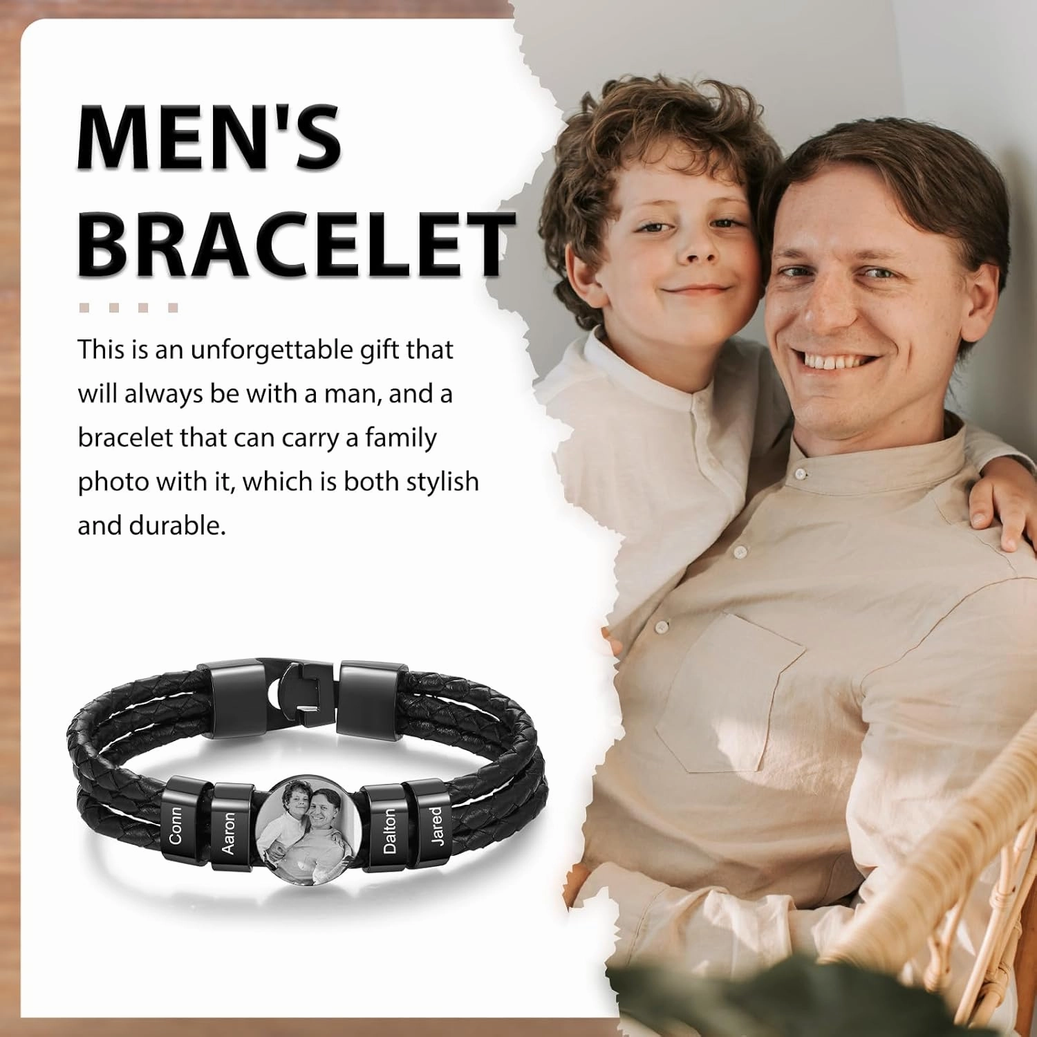 JewelOra Gifts for Men Personalized Photo Bracelet for Men Custom Name Link Bracelet for Dad Stainless Steel Men's Bracelet Jewelry Gift for Father's Day