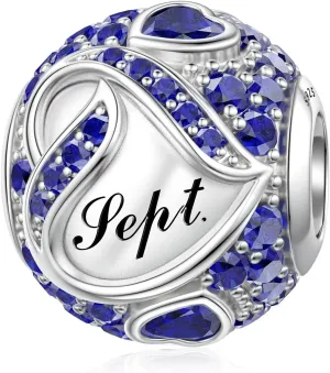 JIAYIQI Birthstone Charms for Bracelet Necklace 925 Sterling Silver Bead Love Heart Charms Happy Birthday Charms for Women