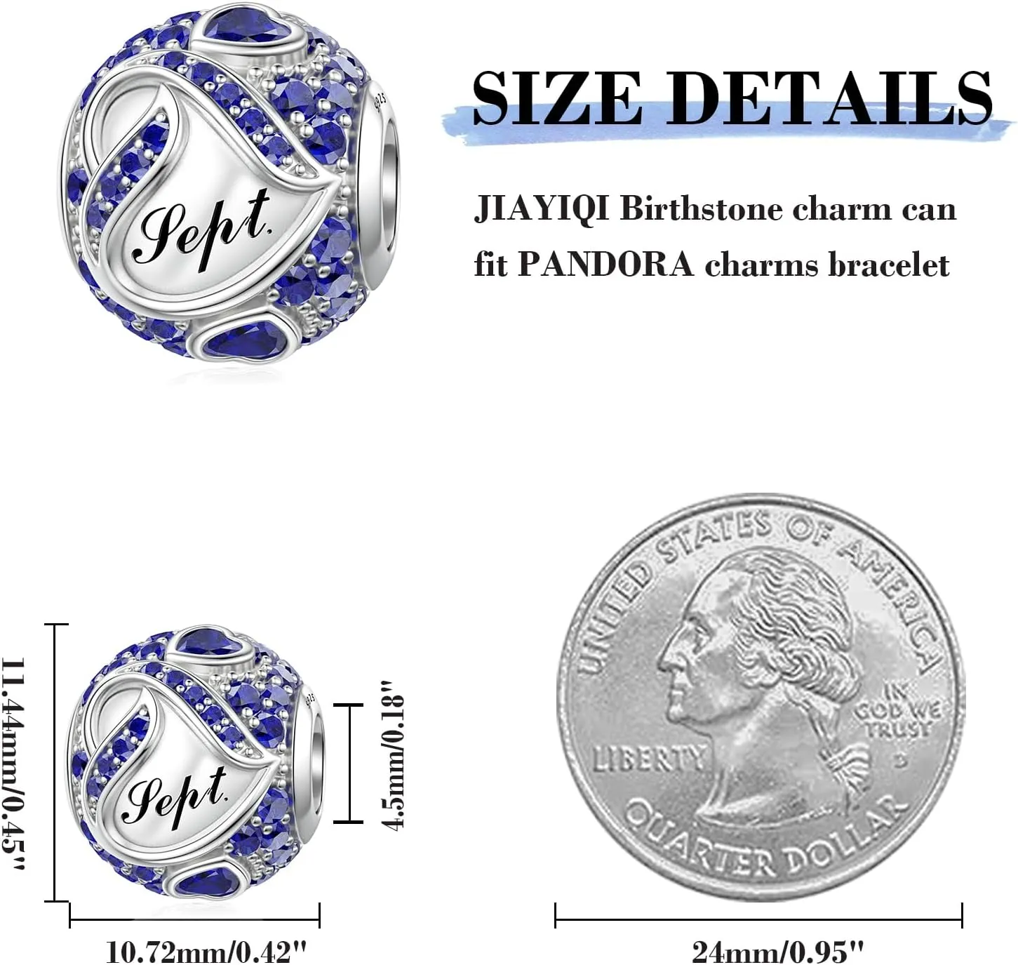 JIAYIQI Birthstone Charms for Bracelet Necklace 925 Sterling Silver Bead Love Heart Charms Happy Birthday Charms for Women