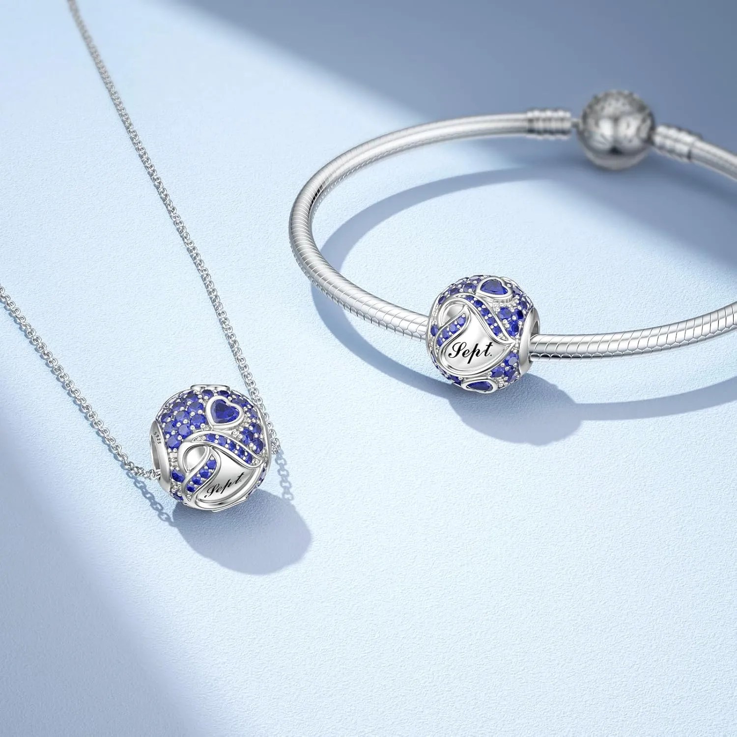 JIAYIQI Birthstone Charms for Bracelet Necklace 925 Sterling Silver Bead Love Heart Charms Happy Birthday Charms for Women