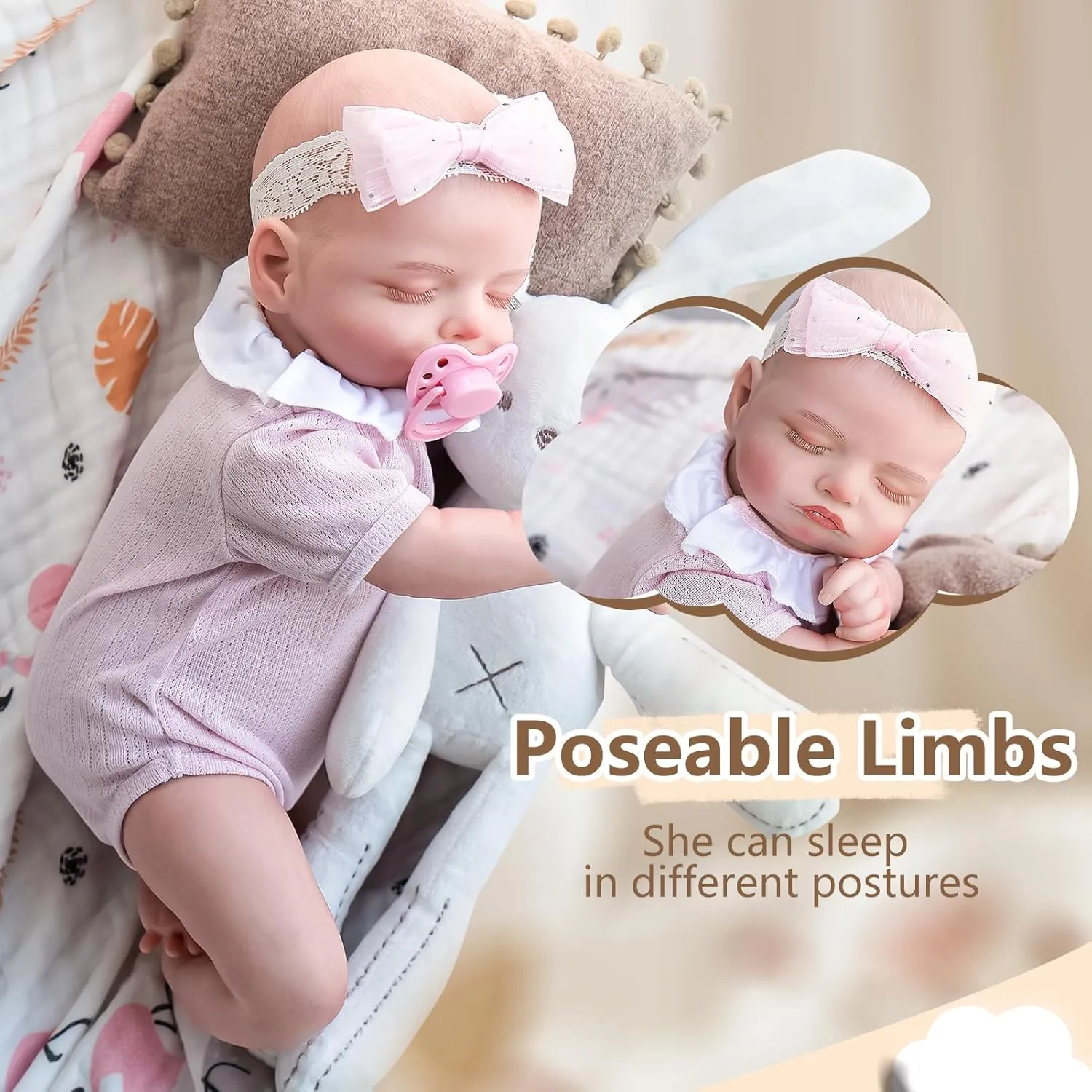Jirachi Lifelike Reborn Baby Dolls, 18-Inch Sleeping Real Life Soft Cloth Body Neweborn Baby Girl, Realistic Reborn Babies with Feeding Set for Kids Age 3 