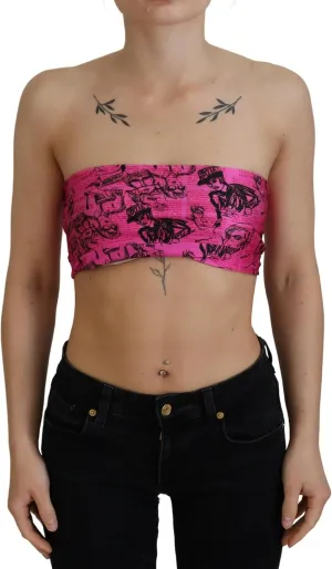 John Galliano Chic Pink Newspaper Print Cropped Women's Top