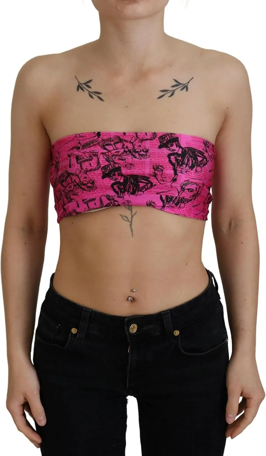 John Galliano Chic Pink Newspaper Print Cropped Women's Top