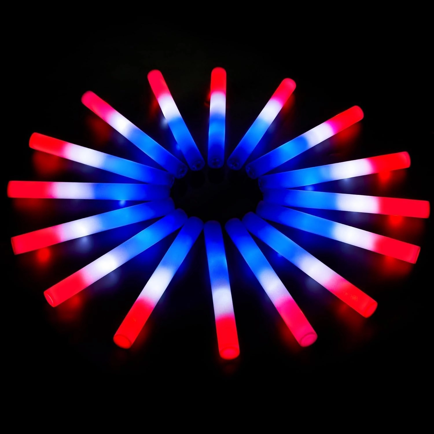 JOYIN 18 Pcs July 4th Foam Glow Sticks, Red White Blue Patriotic LED Sticks with 3 Modes Flashing for Kid Adult, Glow in The Dark Party Favor Supplies for Independence Day Parade, Concert, Carnival