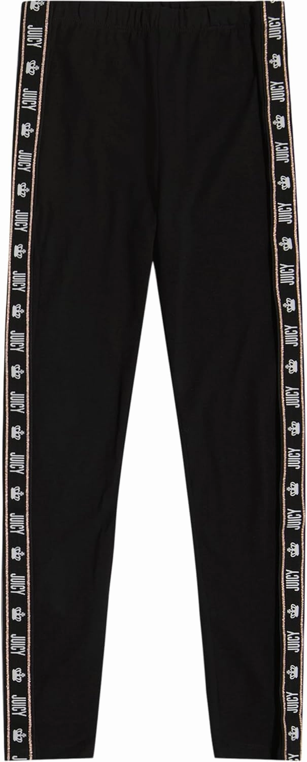 Juicy Couture Girls' Leggings, Full Length Pull-on Stretch Pants with Logo Design & Elastic Waistband