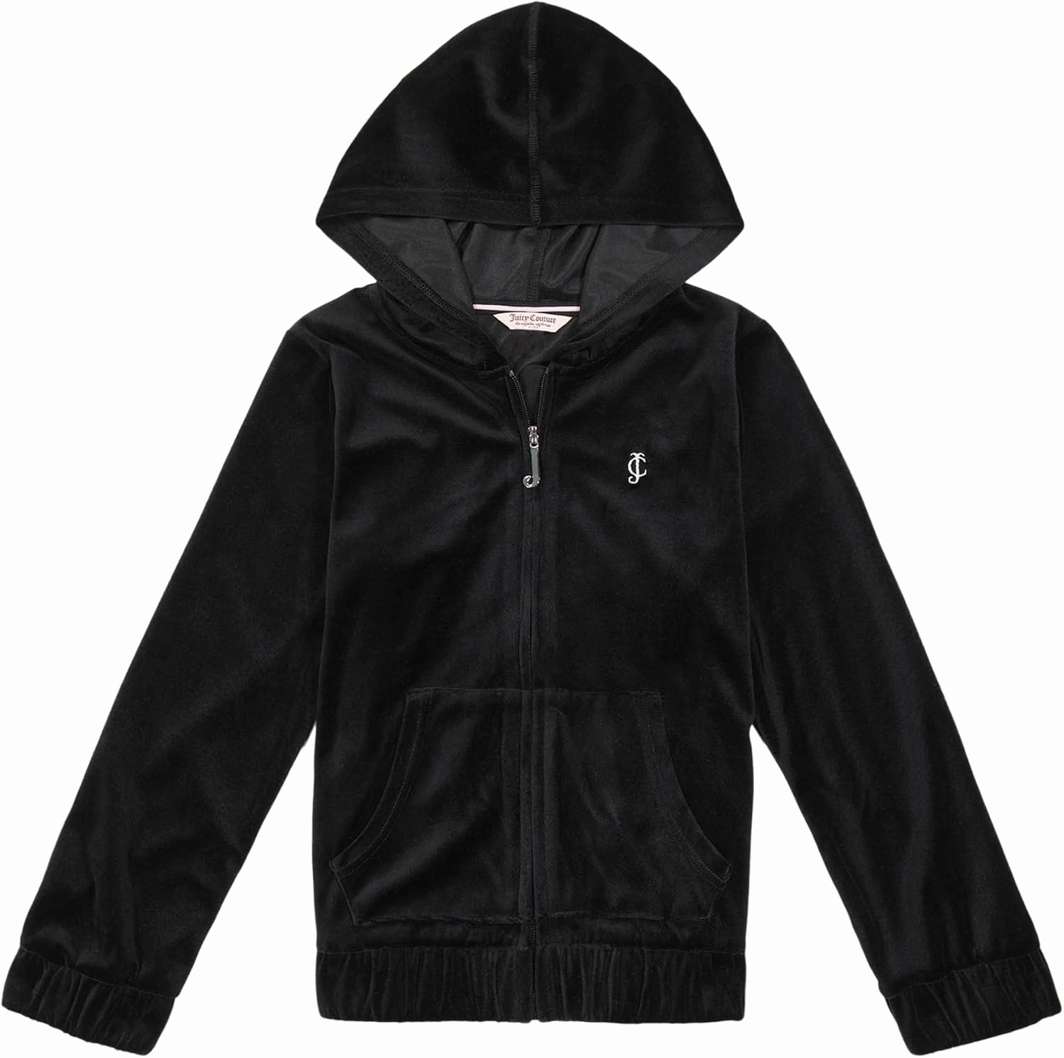 Juicy Couture Girls' Long Sleeve Plush Velour Full Zip Hoodie Sweatshirt with Front Pockets