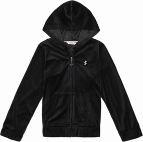 Juicy Couture Girls' Long Sleeve Plush Velour Full Zip Hoodie Sweatshirt with Front Pockets